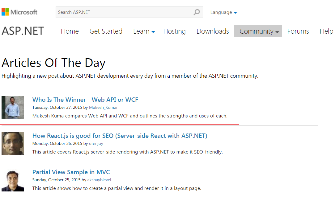 ASP.NET Article of the Day — 1st time