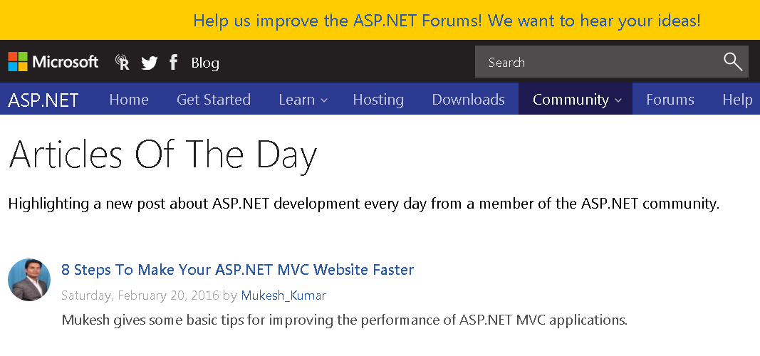 ASP.NET Article of the Day — 5th time