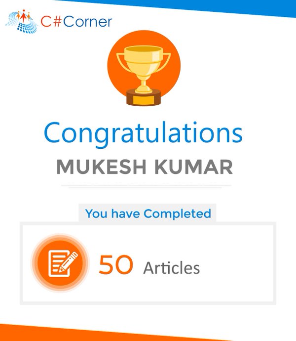 Published 50 Articles on C# Corner
